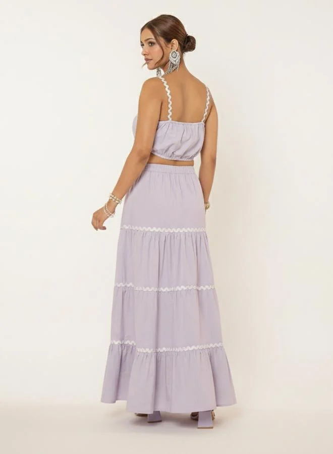 WineRed طقم بلوزة قصيرة سادة وتنورة ماكسي